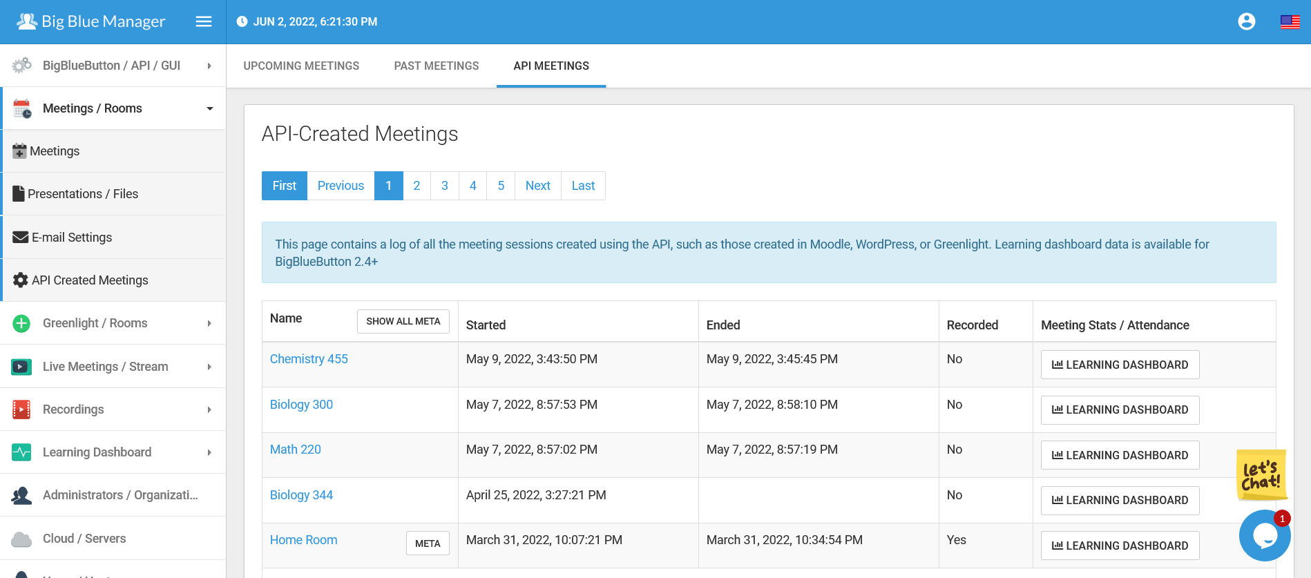 Journal de réunion API