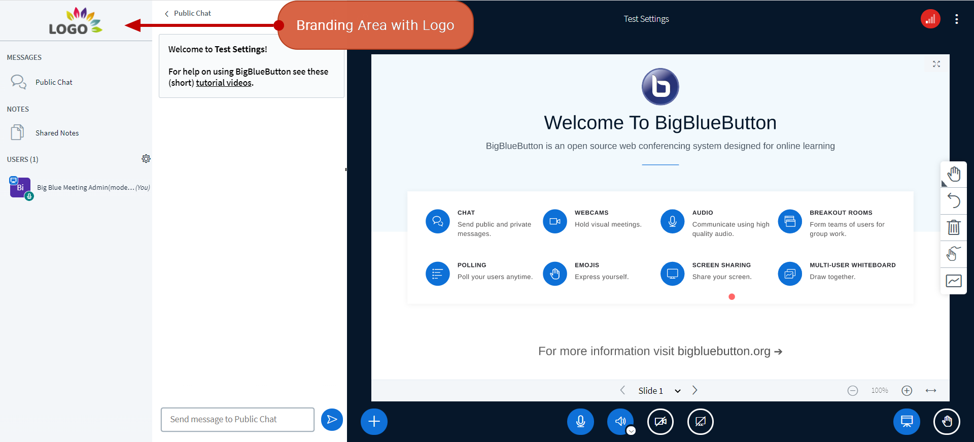 BigBlueButton - লোগো ব্র্যান্ডিং এরিয়া